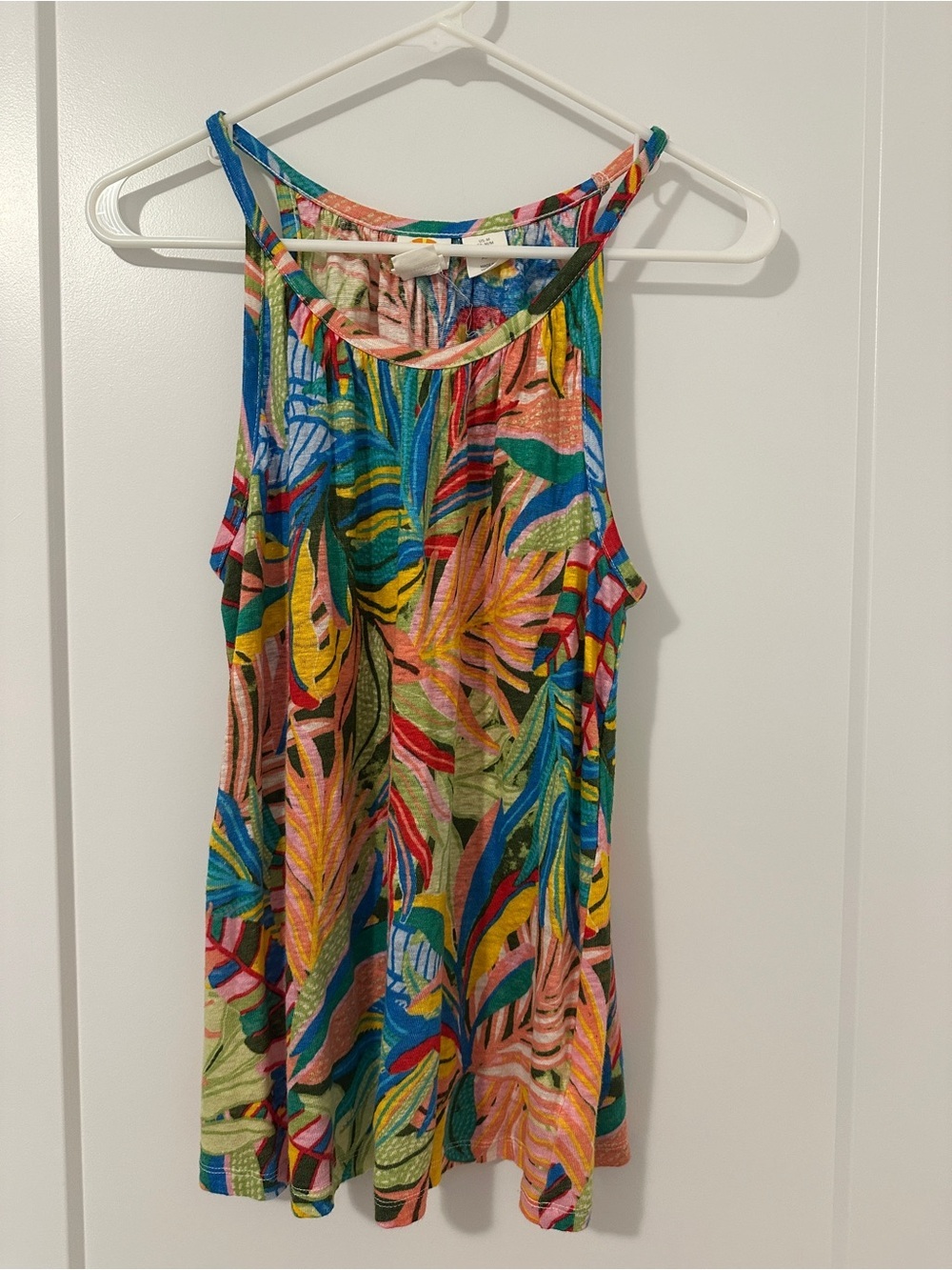 C&C California Mulitcolour Topical Sleeveless Tank Top 100% Linen Size Medium